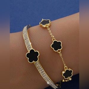 Two Piece Gold Color Bracelet Bangles Set, Flower Petal